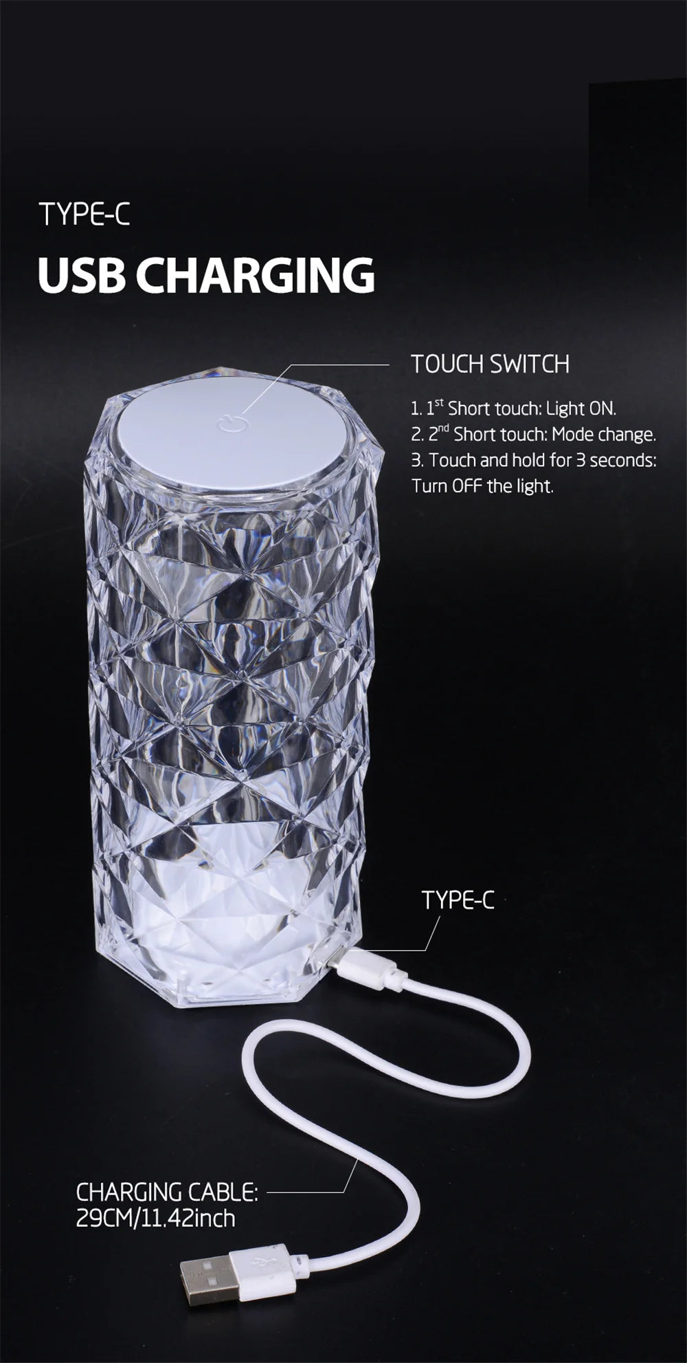 Crystal Rose LED Touch Lamp